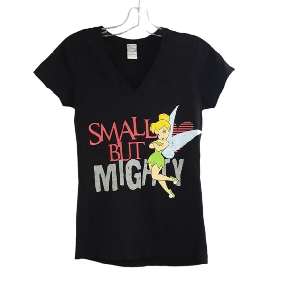 Disney Tinkerbell "Small but Mighty" Graphic Tee T-shirt Women sz S 100% Cotton - Picture 1 of 6